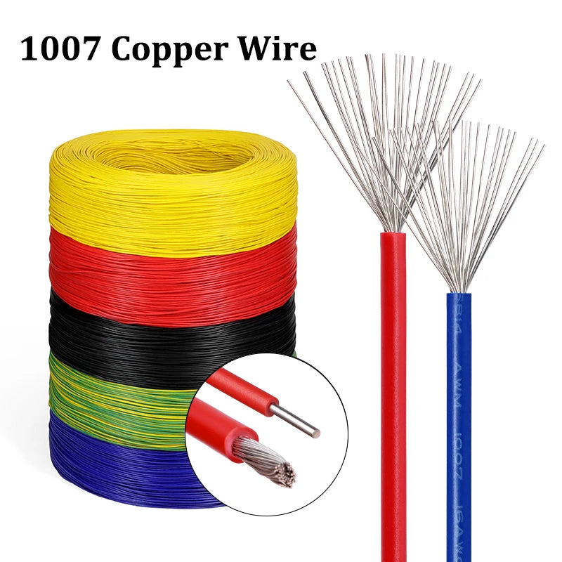 12Colors 1007 Stranded Electric Wire 5/10M 30/28/26/24/22/20/18/16AWG PVC Insulated Tinned Plating Copper Cable for DIY LED Line