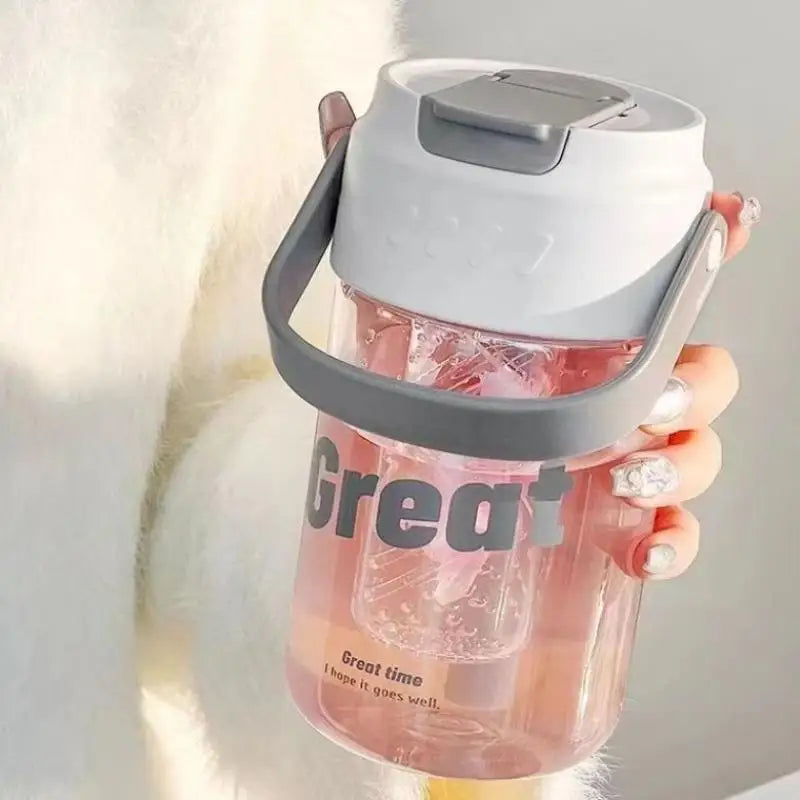 600/800ml Large Capacity Sports Water Bottle With Hidden Straw Portable Sealed Leak-Proof Plastic Cup Outdoor Travel Camping