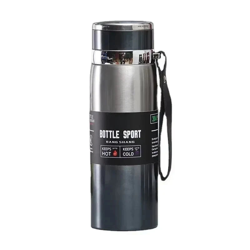 Portable 1L Stainless Steel Vacuum Flask, Insulated Water Thermos for Hot/Cold Coffee, Tea & Beverages