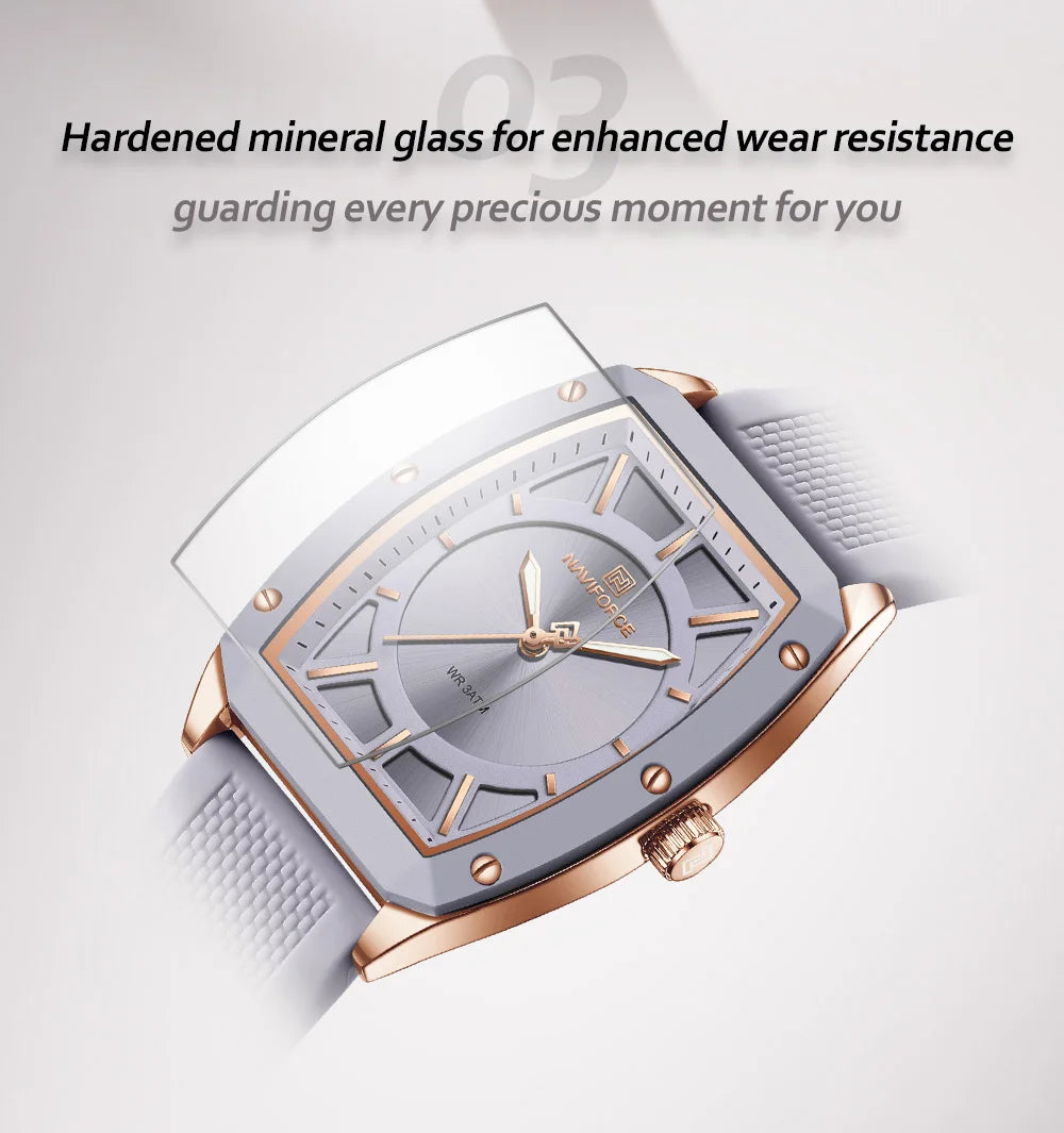 NAVIFORCE Women Quartz Watches Silicone Strap Student Sports Watch Big Dial Simple Tonneau Waterproof Wristwatches Dropshipping