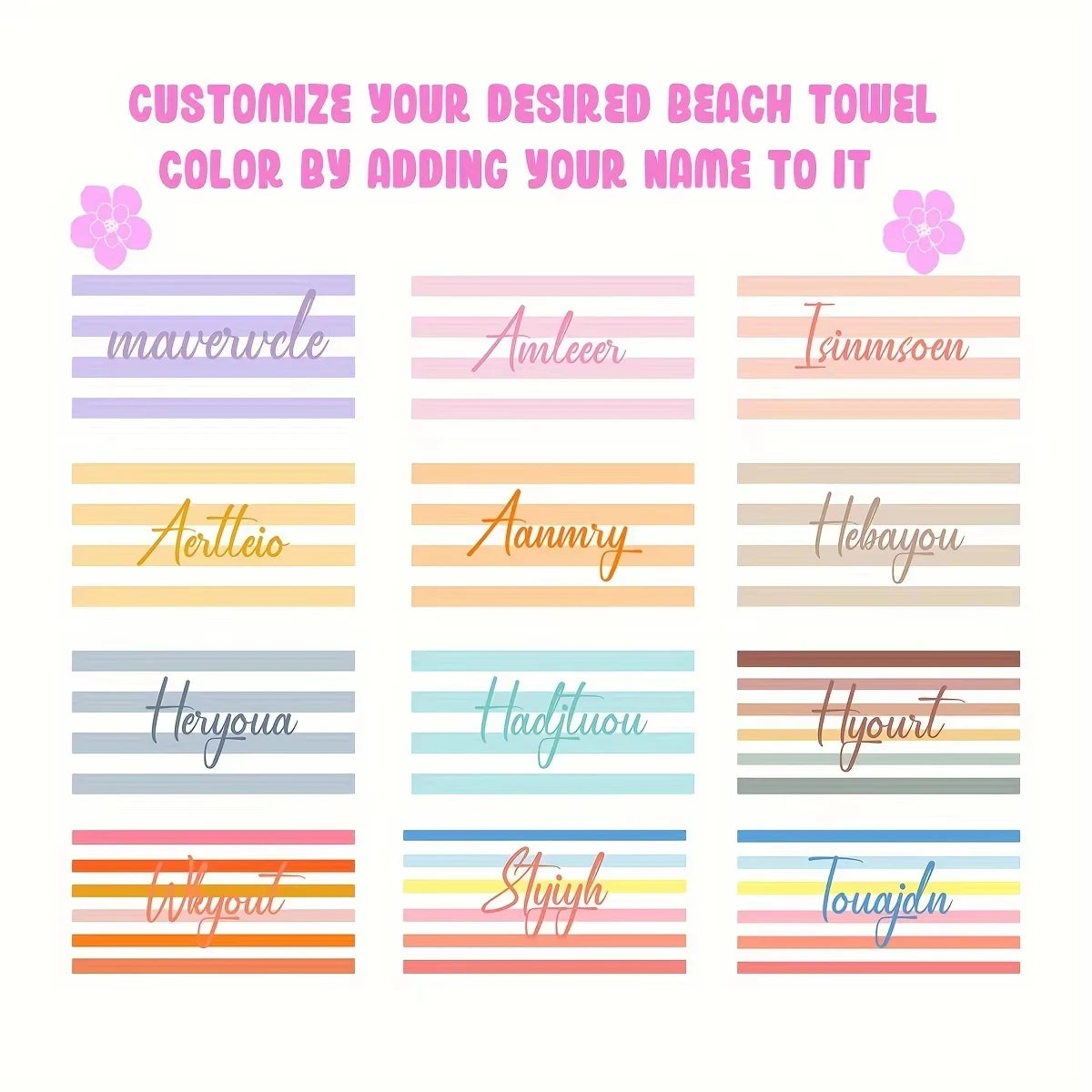 Personalized Striped Beach Towel Custom Name/Logo Microfiber Towel Thin Quick Dry Absorbent for Beach Swimming Yoga Bath Sports