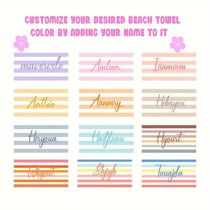 Personalized Striped Beach Towel Custom Name/Logo Microfiber Towel Thin Quick Dry Absorbent for Beach Swimming Yoga Bath Sports