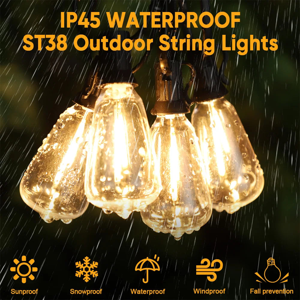 10M 18M 30M Solar String Light ST38 Led Filament Bulb 24V Shatterproof Solar Festoon Garland For Patio Party Garden Decorection