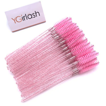 50 Pcs Shiny Crystal Eyelash Applicator Disposable Diamond Handle Nylon Two Colors Mascara Wands Spoolies Pink Brushes