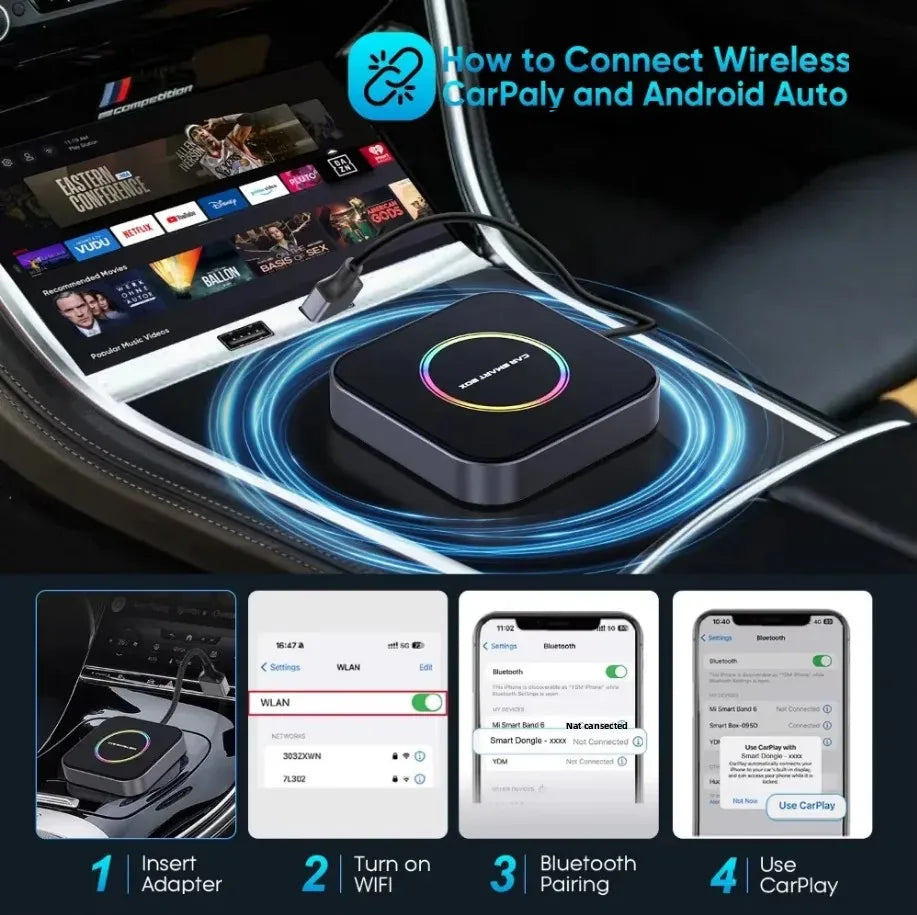 3in1 Ai Box 4G For apple android auto wireless carplay adapter Adaptor For netflix Youtube 4k Ai Box android 13 8+128G WIFI