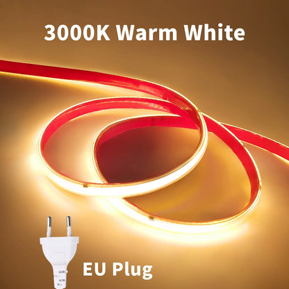 220V COB LED Strip Light 296 LEDs/m High Brightness Waterproof Flexible LED Tape Ribbon for Room Kitchen Outdoor Lighting 230V