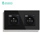 BSEED France Standard Single Wall French Socket Double Power Plug With White Black Gloden Crystal Glass Panel 16A 110V-250V