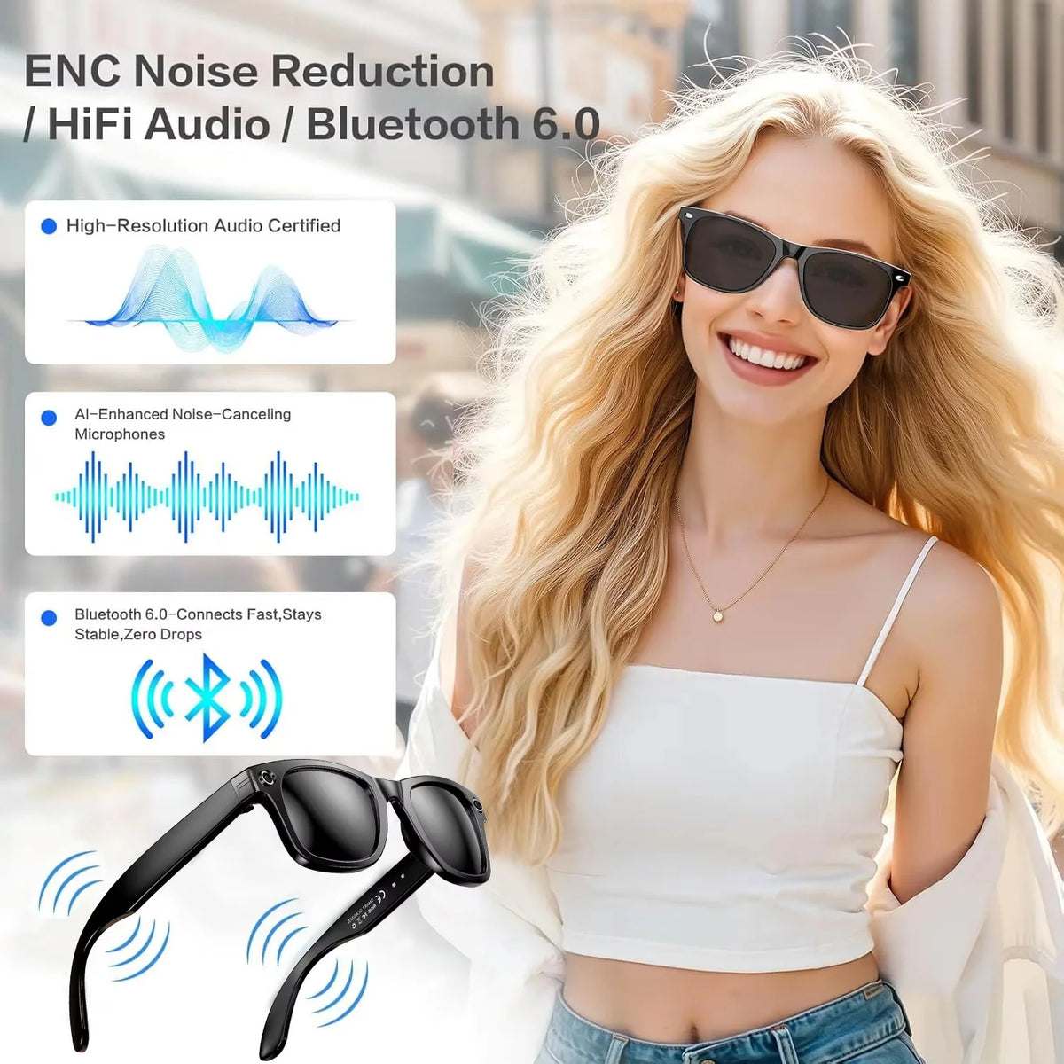 New Leisure Camera Smart Glasses 800W 32GB Memory AI Translation Voice Assistant Video Recording Men Anti Blue Light Sunglasses