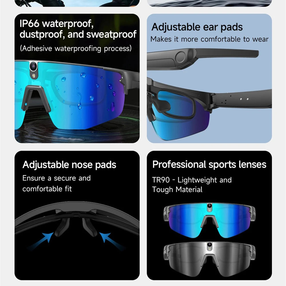 Inteligentne okulary rowerowe AI 4K HD z kamerą 800W, połączenia Bluetooth, tłumaczenie, stabilizacja obrazu, przeciwsłoneczne, dla mężczyzn i kobiet, anty-UV, wodoodporne, muzyka