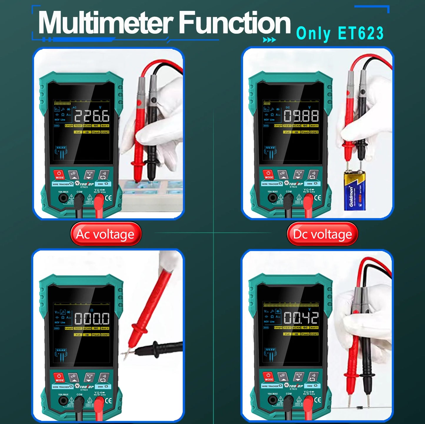 TOOLTOP 3,2-calowy wielofunkcyjny tester kabli sieciowych 400M z testem POE, mapowaniem kabli LAN, multimetrem, NCV i lokalizatorem linii telefonicznych
