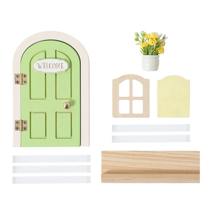 Wooden Elf Door Set Cartoon Room Decor Dollhouse Character Stickers Fairytale-Style Balcony Decor Hanging Ornaments Gift