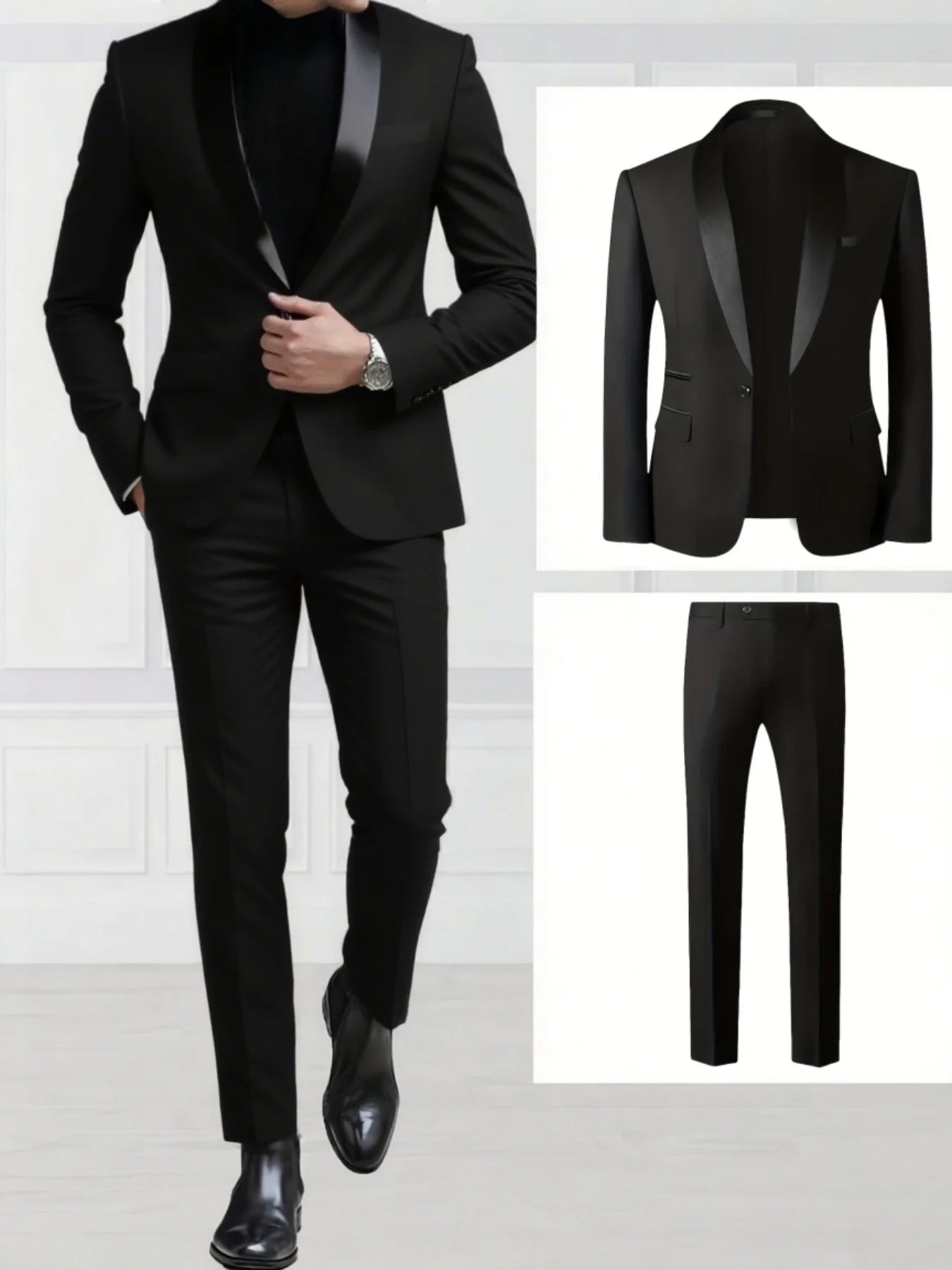 2-Piece Men's Shawl Collar Suit Set, Elegant Groom Wedding Outfit, Suitable for Wedding, Prom & Banquet
