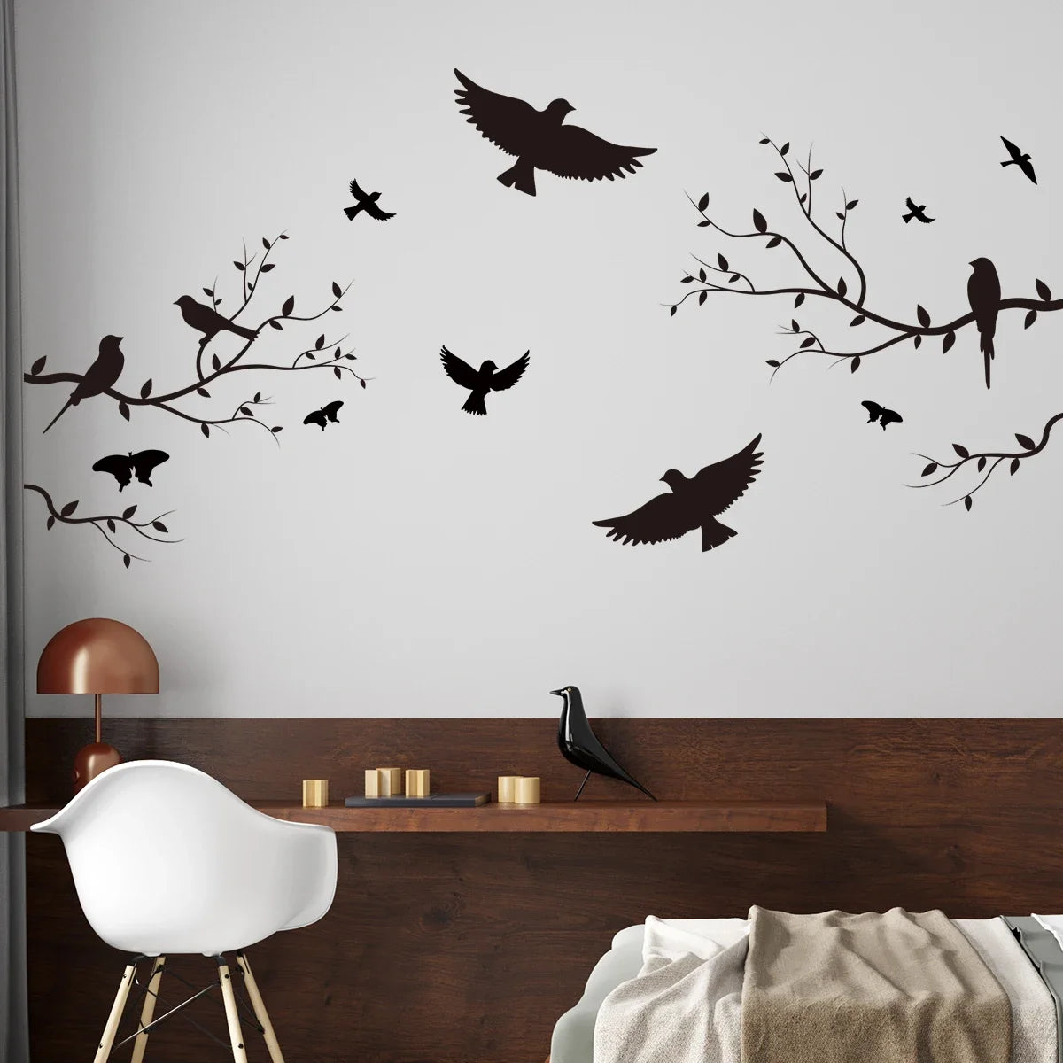 1Pc Branch Bird Silhouette Wall Stickers for Kids Room Decoration Living Room Decor Children's Home Bedroom Wall Decals DIY