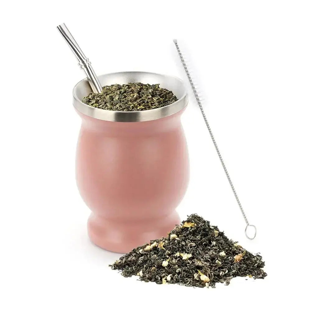 230ML Mate Cup 304 Stainless Steel Double Wall 8oz Portable Tea Mug Mate Tea Gourd With 2 In 1 Straw Spoon Give Cleaning Brush
