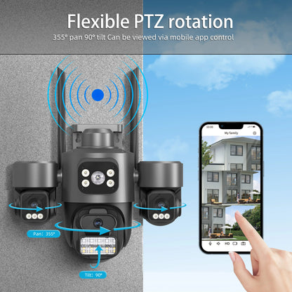 15MP ICSEE Protocol Security Camera 3-HD Screens Auto Tracking Color Night Vision 2-Way Audio Outdoor WiFi CCTV Cam
