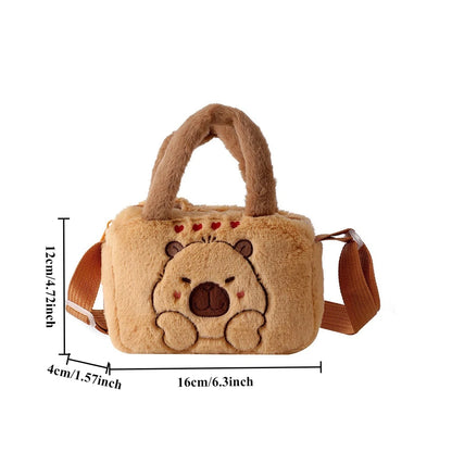 Stylish Cute Embroidered Capybara Plush Handbag Kawaii Cartoon Plush Shoulder Bag Lightweight Soft Small School Bag Square Bag