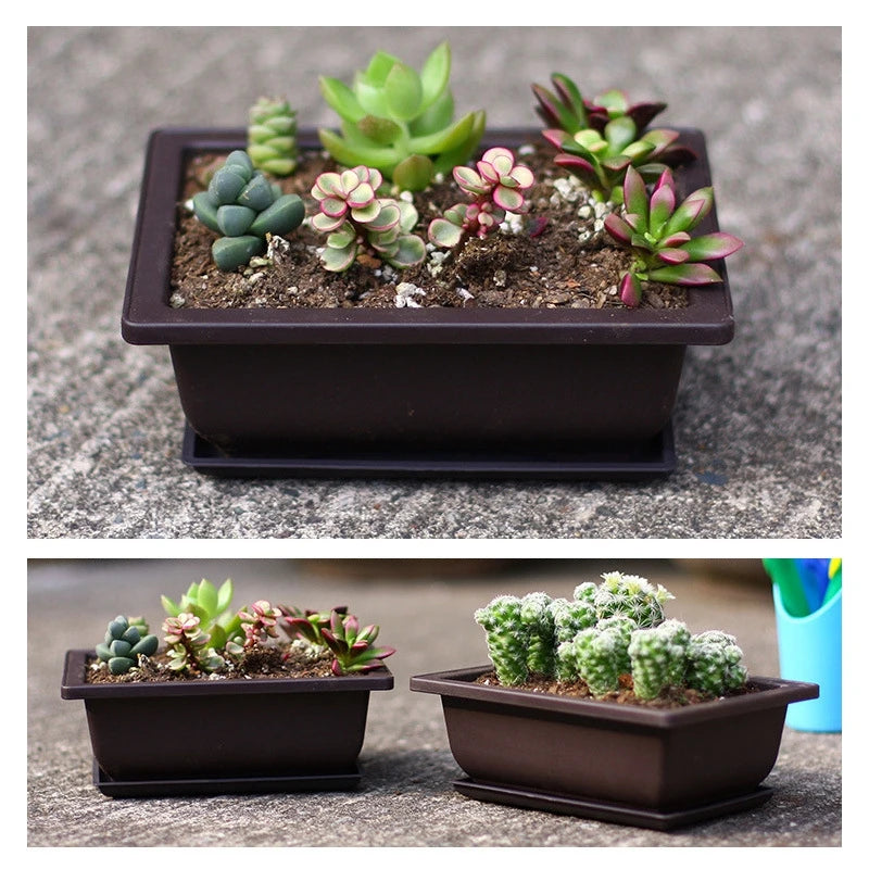 Rectangular Square Flowerpots Imitation Purple Clay Succulent Plants Pots Oval Pots Outdoor Garden Landscape Bonsai Pot Trays