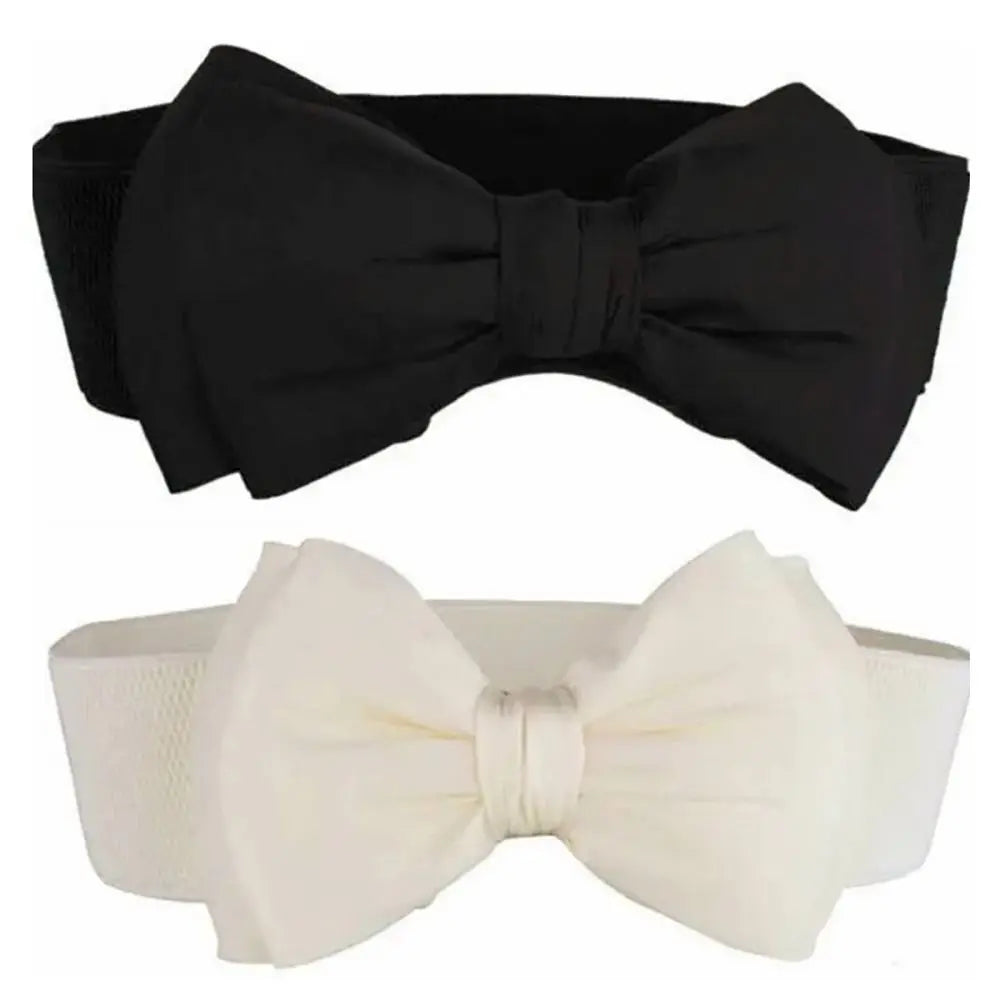 1Pcs New Big Bowknot Waist Belt Elastic Stretch Buckle Bow Waistband Wide Satin Bow Belt for Girls Lady Women