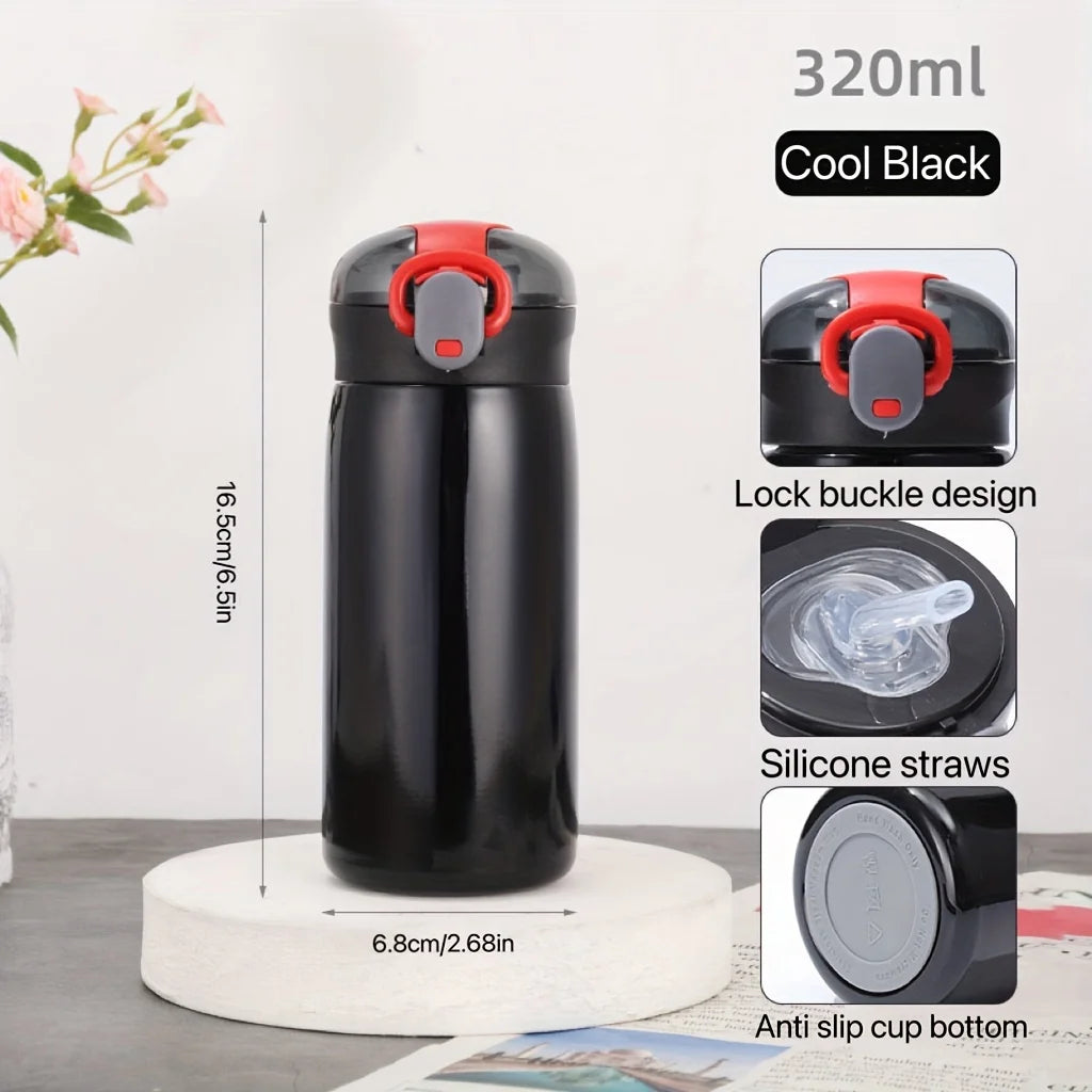 Ladies Insulated Cup With Straw Pop Up Lid Portable Minimalist Water Bottle Couple Vacuum Mug For Daily Use