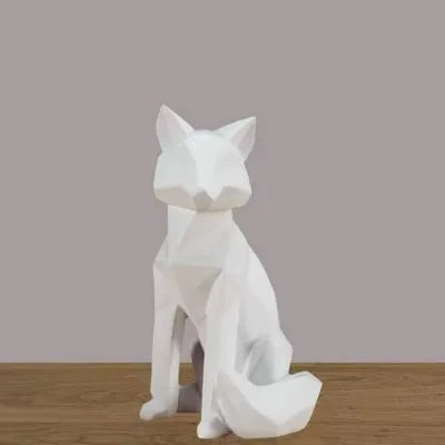 Geometric Fox Sculpture Animal Statues Simple White Abstract Ornaments Modern Home Decorations Interior Ornaments