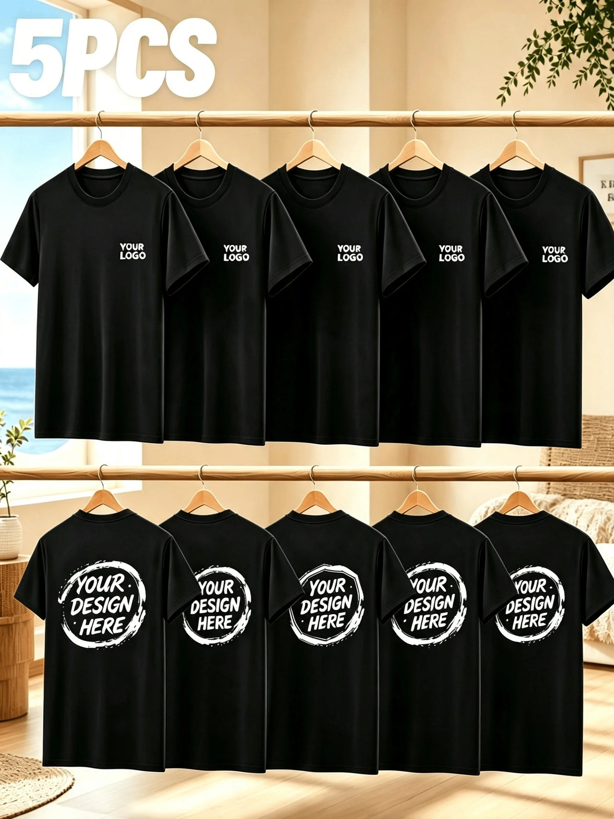 5 PCS Customized Men's T-Shirts. Design Your Logo Pattern. Breathable, lightweight. Suitable for Giving as Gifts to Others. Work