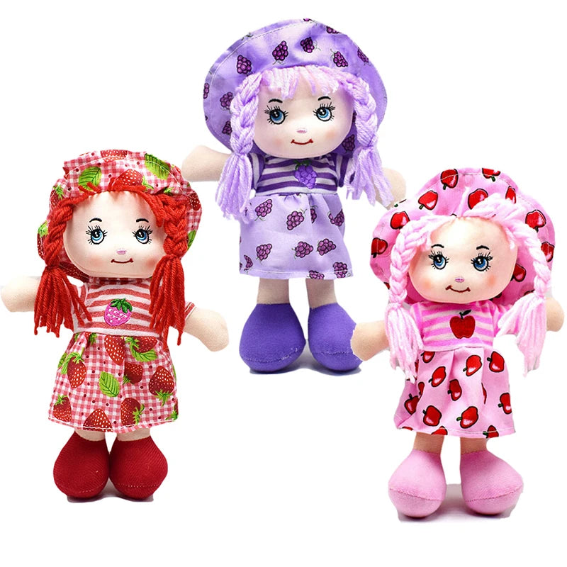 Cute 25cm Rag Dolls with Hat Cartoon Soft Kawaii Fruit Skirt Hat Girls Stuffed Plush Sleeping Toy Birthday Christmas Gifts