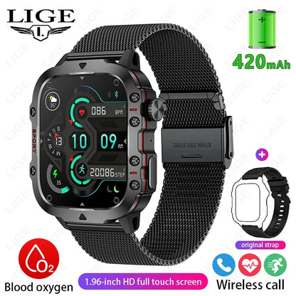 LIGE Outdoor Men's Sports Smart Watch 2.01 inch HD Screen Fitness Monitor Bluetooth Call Smartwatch For Men Women Holiday Gifts