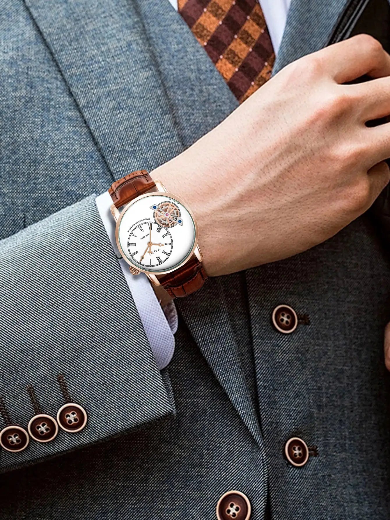 TOMI Set Gift Box Luxury and Fashionable Men's Quartz Watch Leisure Calendar Double Strap Quartz Watch Festival Gift