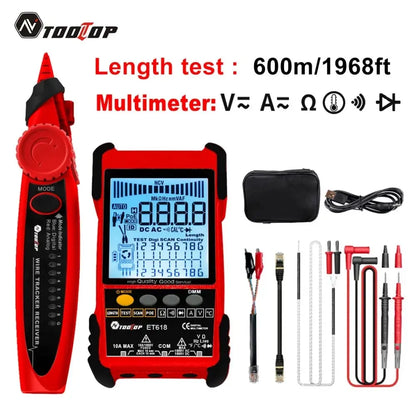 TOOLTOP Tester kabli sieciowych Multimetr Śledzenie kabli LAN Test POE Pomiar długości 400M/600M Regulowana czułość Szukacz kabli
