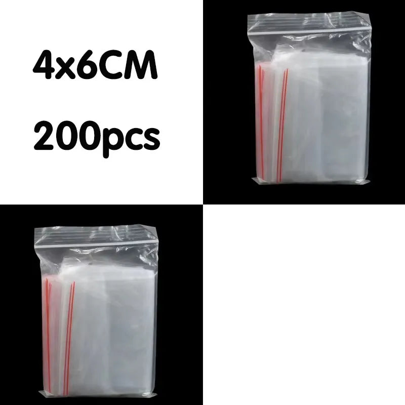 100/200/300pcs Small Zip Lock Plastic Bag Reclosable Transparent Bag Shoe Bag Vacuum Bag Poly Clear Bags Thickness 0.05mm