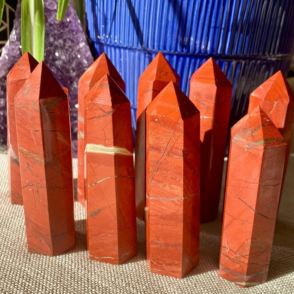 1pc Red Jasper Crystal Obelisk Standable Pointed Wand Hexagonal Tower Design Vibrant Home Decor & Mineral Specimen Perfect Gift