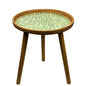 Rattan Round End Table, Boho Side Table for Living Room with Mother of Pearl Inlay, Small Coffee Table Wicker Bedsid Table