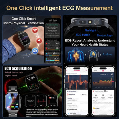 New Blood Lipids Uric Acid Blood pressure Smart Watch Men ECG+PPG Fitness Tracker Clock Heart Rate Bluetooth call Smart watches