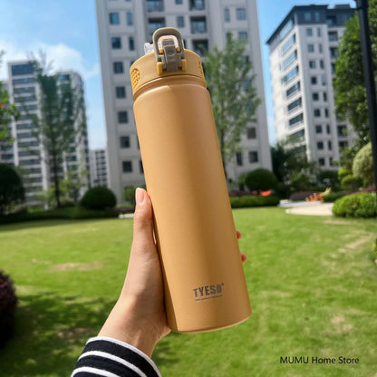 TYESO 600/750ML Stainless Steel Thermos with Straw, Car Sports Water Cup, Hot & Cold Insulated Mug
