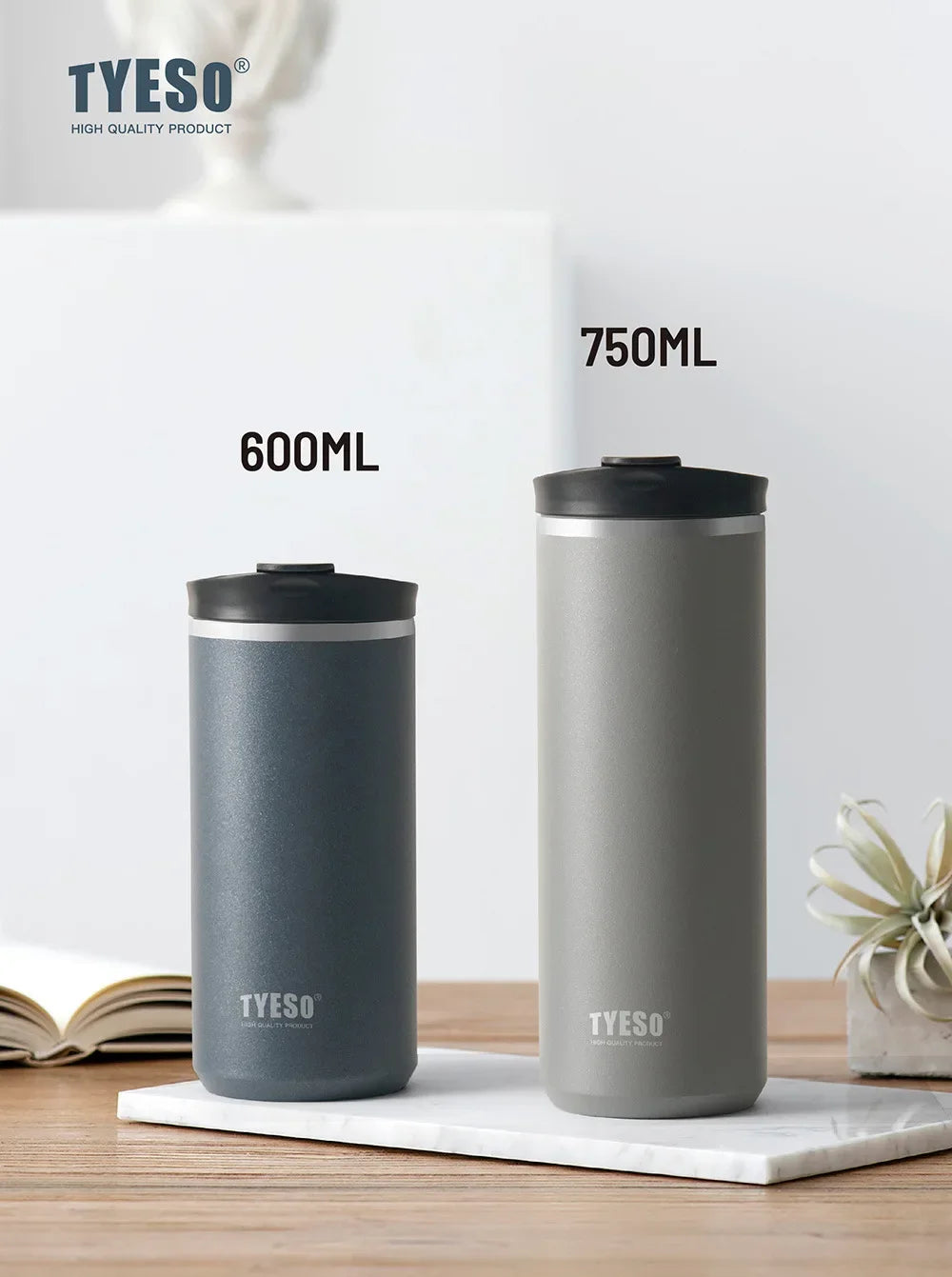 Tyeso French Press Thermoses Travel Mug 304 Stainless Steel Portable Cold Brew Coffee Maker Tea Infuser Double-Wall Insulated