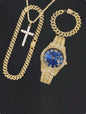 Men's Hip Hop Trendy Fashion Large Dial Diamond Inlaid Cuban Chain Watch Set