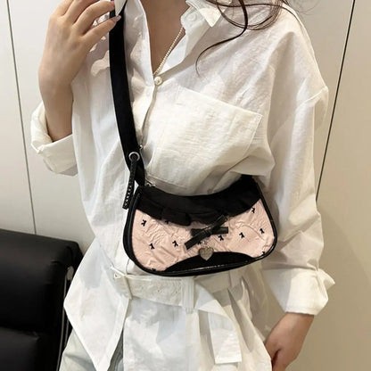 Fashion Grid Mini Handbag with Adjustable Shoulder Strap Korean Style Hand-held Commuting Bag Single-Shoulder Crossbody Underarm