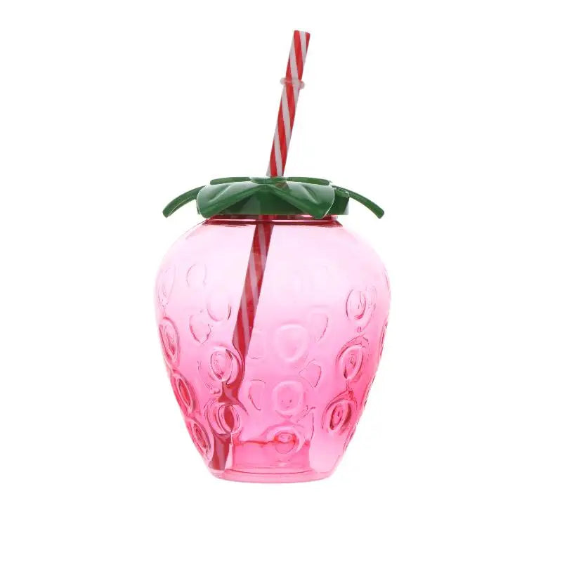 ✔Strawberry Shaped Plastic Cup With Straw Cute Water Bottle Portable Drinking Cup Beverage Cups For Summer Party Home Use