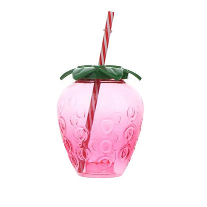 ✔Strawberry Shaped Plastic Cup With Straw Cute Water Bottle Portable Drinking Cup Beverage Cups For Summer Party Home Use