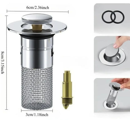 Easy-Clean Sink Drain Cover – Stainless Steel Filter with Leak-Proof Silicone Seal, Prevents Clogs