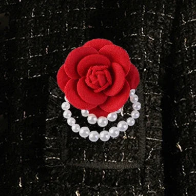 Multicolor Camellia Brooch Women Retro White Black Red Pink Wool Scarf Buckle Girls Pearl Brooches Elegant Jewelry Accessories