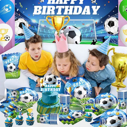 Blue Football Birthday Party Decoration Soccer Birthday Party Plate Cup Napkins Cotillon Birthday Soccer Star Happy Birthday Set