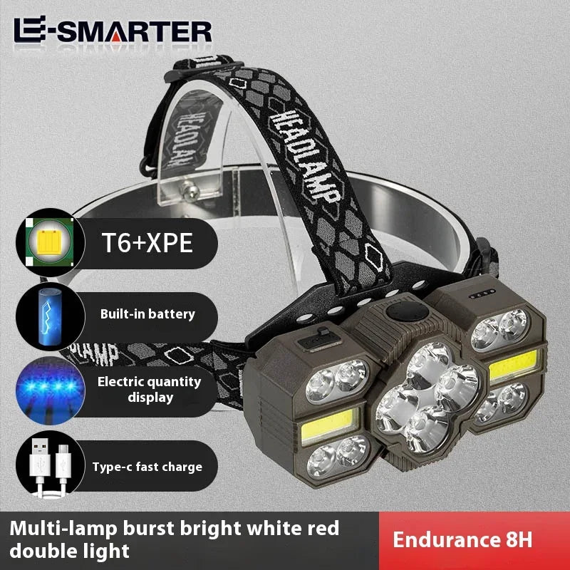 Outdoor Lighting Strong Bald Headlight 12 LED Super Bright Spotted Portable Headlight Outdoor Camping Maintenance Light