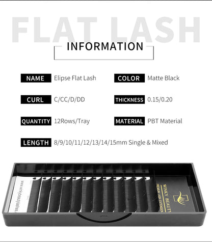 Winky Beauty Flat Ellipse Eyelash  Matte Pure Black Color Super Soft Gentle Natural Eyelash Extension Flat Shape Lashes