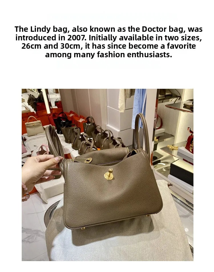 Women's Handbag 2025 New Style Top Layer Cowhide Leather Lundy Mini Doctor Bag Genuine Leather Handbag Single Shoulder Crossb...