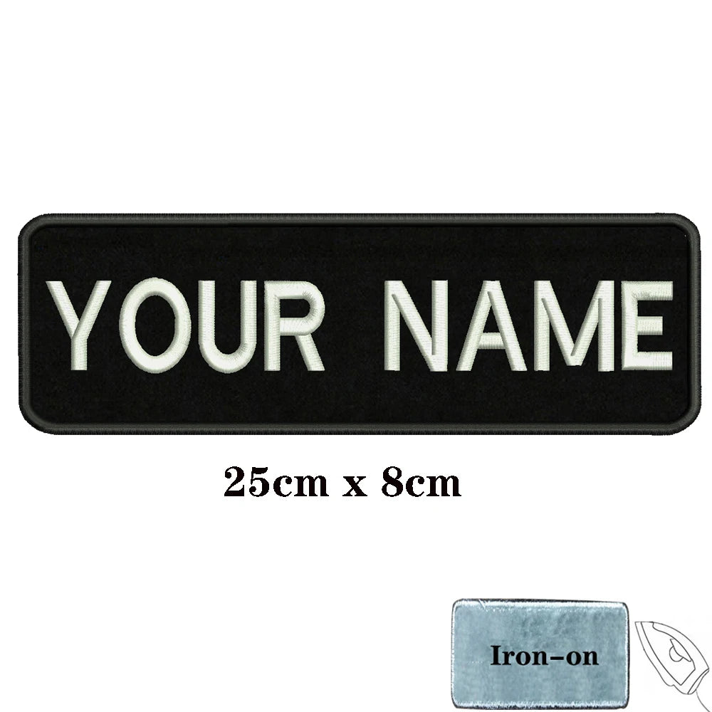 1PC Custom Name Patch Stripes Badge Iron On Or Hook Loop Black 8X2.5cm 8x5cm 10x2.5cm 10x4cm 12x2.5cm 15x5cm 20x7cm 25x8cm