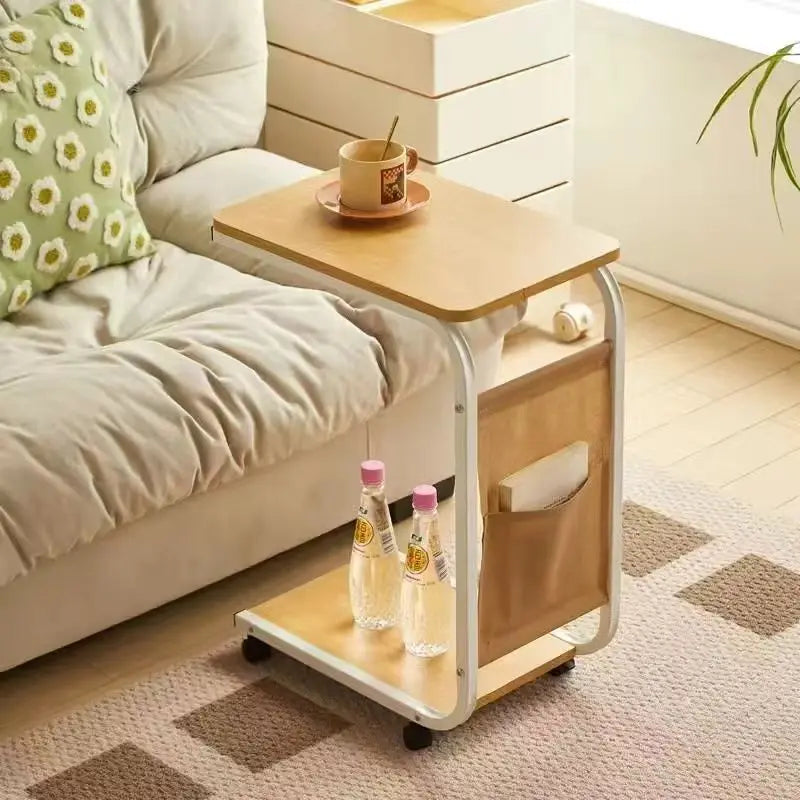 Movable small edge table with antique style for home use, wheeled living room, bedroom, storage rack, small cart, coffee table