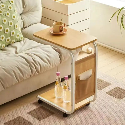 Movable small edge table with antique style for home use, wheeled living room, bedroom, storage rack, small cart, coffee table