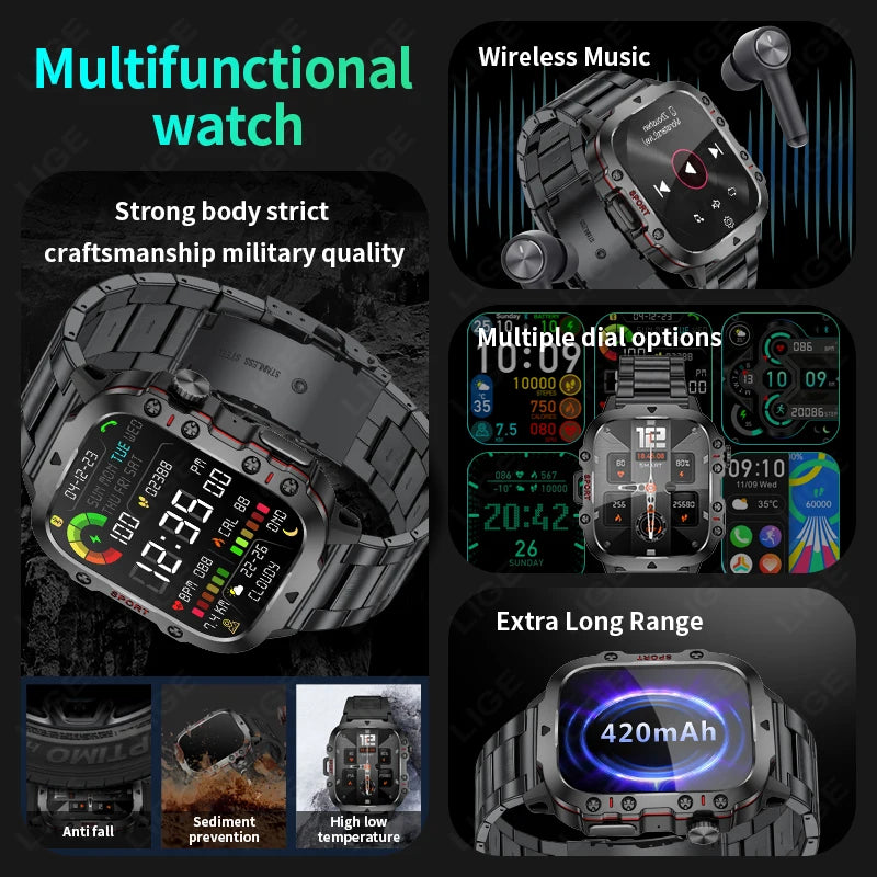 LIGE 2025 dla Xiaomi Wojskowy Smartwatch Męski IP68 5ATM Zewnętrzny Sportowy Monitor Fitness i Zdrowia 1.81 Cala Rozmowy BT Smartwatch