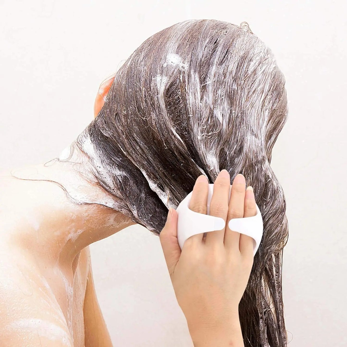 Hair Scalp Massager Shampoo Brush Hair Scrubber Washing Brush Silicone Scalp Exfoliator for Dandruff Removal- Beige